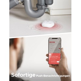 X-Sense Smart Wassermelder, WLAN Wassersensor, kompakter Überschwemmungssensor mit Einstellbarer Lautstärke von bis zu 110 dB sowie 500 m Reichweite, für Küchen, Keller und Badezimmer, SWS55