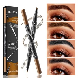 Hello Kiss Eyebrow Pen, 2 in 1 Dual-ended Natural 4 Fork Tip Liquid Eyebrow Pencil, New Upgraded Waterproof Microblading Eyebrow Pencil, Natural Long-Lasting - Color: 04#Black
