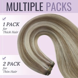 Fshine Real Hair Extensions for Sewing 45 cm Wefts Real Hair 100 g Real Hair Wefts for Sewing Light Brown Highligh Platinum Blonde Hair Wefts Real Hair Colour 8P60