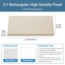 4 Pack High-Density Core with Fabric Cover Acoustic Panels – 24×12×2 In Self-Adhesive Soundproofing and Sound-Absorbing Wall Panels for Echo Reduction in Studio, Theater, or Recording (Cocoa Beige)