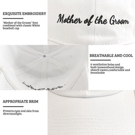 Mother of The Groom Gifts Hat for Mother of The Groom, Adjustable White Mom Baseball Cap for Wedding Engagement Bridal Shower