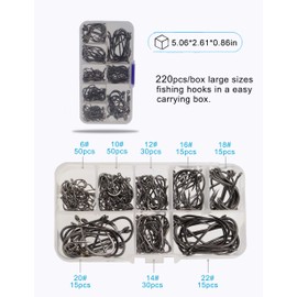 Beoccudo Fishing Hooks Freshwater Saltwater Fishing Gear Fishing Tackle Large Size Set, Worm Soft Bait Jig Fishhooks, Size 22 20 18 16 14 12 10 6