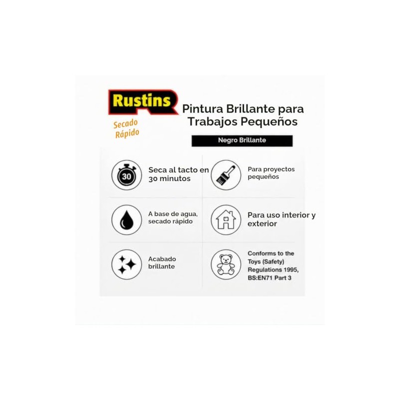 Rustins - Pintura de secado rápido, color negro brillante, 8.5