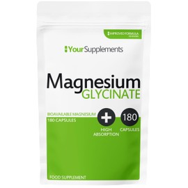 Magnesium Glycinate Supplements | 180 Capsules | True Fully Chelated | Premium Unblended High Absorption Bisglycinate | UK Made | Vegan Friendly