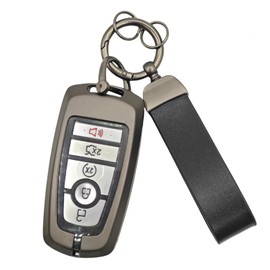 IUIU Key Fob Cover Gun Metal and PU Leather, Fob Protector Case Compatible with Ford Explorer Bronco Escape Edge Expedition Mustang F150 Maverick Mustang, Key Accessories for Men