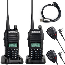 BaoFeng UV-82 BaoFeng Radio Ham Radio Handheld 2 Way Radio Walkie Talkies with Earpiece,Handheld Speaker Mic and Programming Cable (2 Pack-Black)