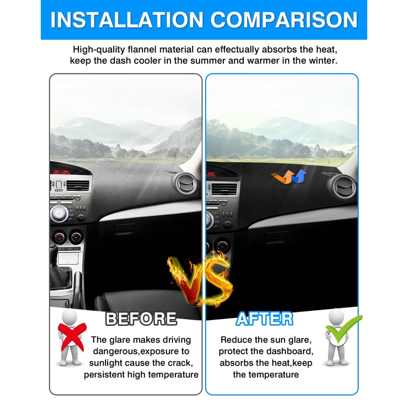 Autorder Dashboard Cover Mat for 2010-2013 Mazda 3 Sedan/Hatchback/MazdaSpeed3 Accessories