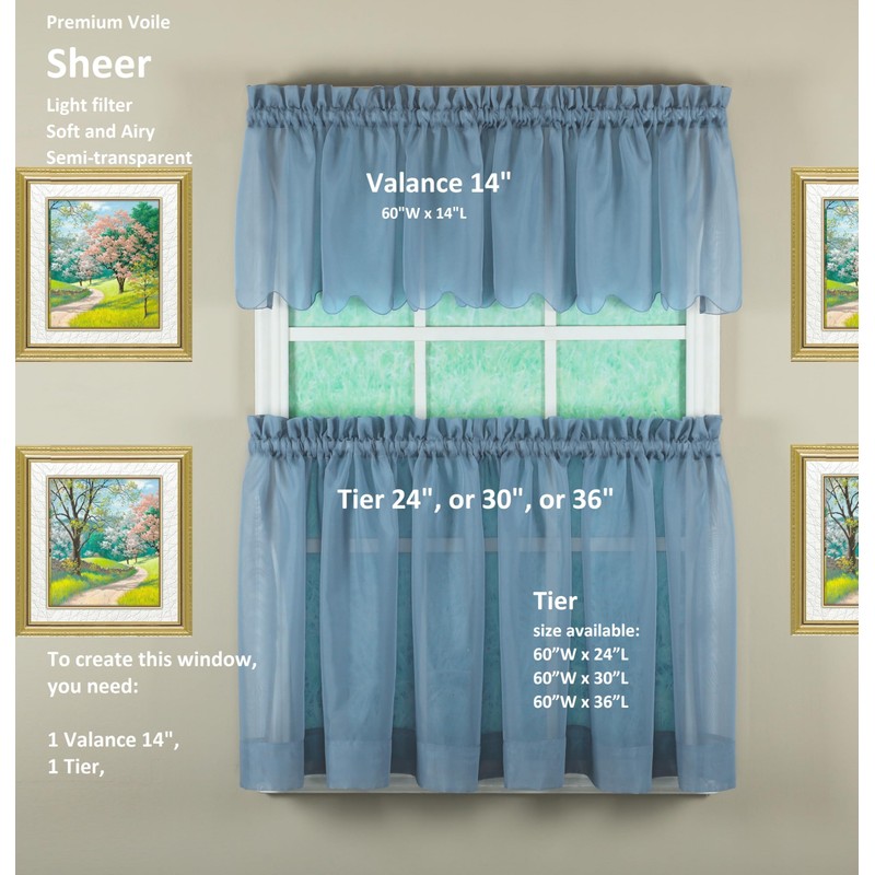Today's Curtain Emelia Original Voile Tier Pair 24", Wedge Blue,