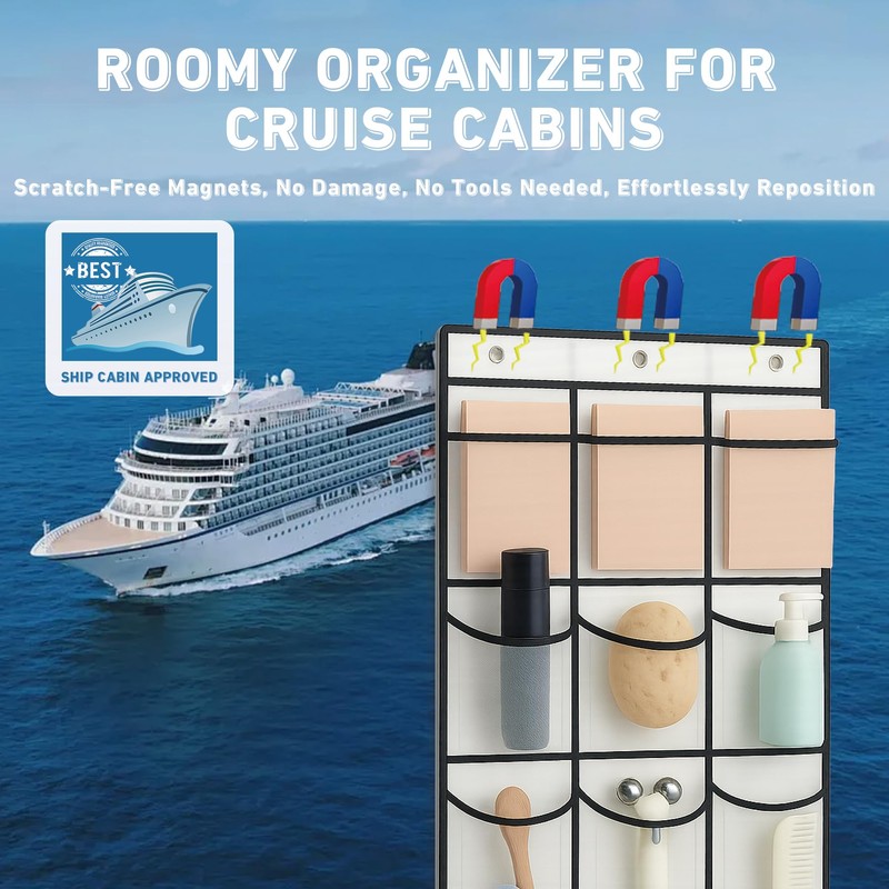 HYTWEDO Cruise Magnetic Door Organizer with Hooks, 15 Large Pockets,