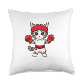Muay Thai Cat Meow Thai Punching Bag Funny Fighting Throw Pillow
