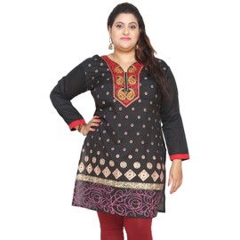 Indian Clothes Plus Size Women's Silk Kurti Kurta Top (Black, 8XL)