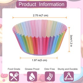 sourcing map 300 Count Cupcake Liners Rainbow Cupcake Cups Standard Size Muffins Liners Papers Baking Cups Wrappers Greaseproof for Party Wedding Birthday