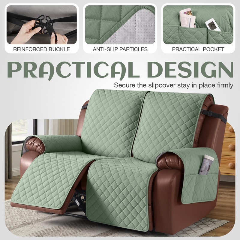 KinCam Waterproof Loveseat Recliner Cover, Non-Slip Reclining Couch Covers for
