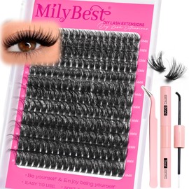 MilyBest Lash Clusters Kit 80D Fluff Cluster Eyelash Extensions 10-18mm Individual Lashes Clusters D Curl Lash Extension Kit, Waterproof Thick Volume Eyelash Clusters with Bond & Seal, Tweezers
