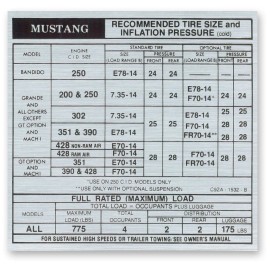 Osborn Reproductions New! 1969 Ford Mustang Tire Pressure Door Decal Sticker - DF376