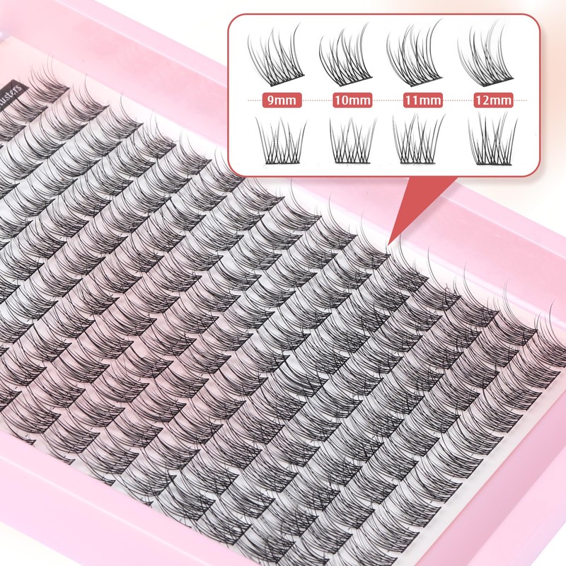 PHKERATA Wispy Cluster Lashes Natural Individual Eyelashes 180Pcs 9-12MM Lashes