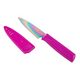 Kuhn Rikon Colori® Paring Knife – 4 Inch Japanese Stainless Steel, Nonstick Blade, Ergonomic Handle & Sheath, Rainbow