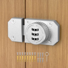 Cabinet Lock with Combination, 3-Digit Password Closet Door Lock, Zinc Alloy Mechanical Door Lock with Screws for One-Way Door, Cabinet, Barn Door, Drawer, Office File Cabinet (1, Sliver)
