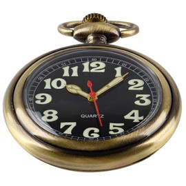 Whodoit Bronze Arabic Numerals Men's Quartz Pocket Watch with Chain