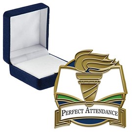 Crown Awards Perfect Attendance Pins, Perfect Attendance Pin with Blue Velvet Presentation Case, 1 Pack, Prime