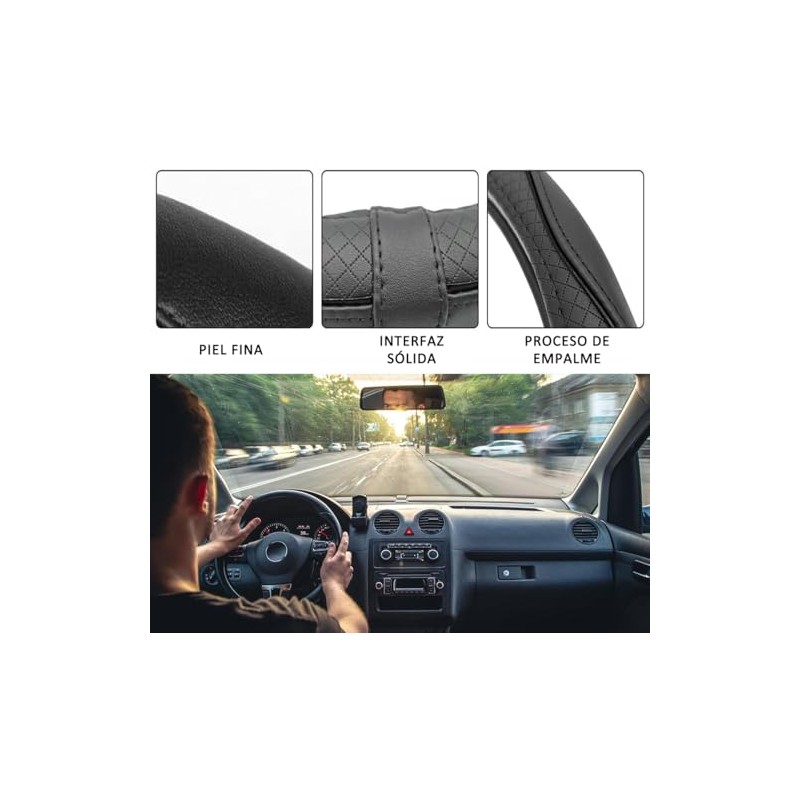 Universal Auto Funda para Volante de Coche con Cuero (14.5-15