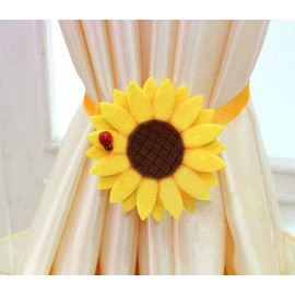 Ayygift 1 Pair Sunflower Curtain Magnetic Tiebacks Non-woven Fabric Countryside Rural Style Curtain Tie Holdbacks Accessories