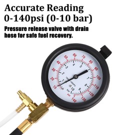 BETOOLL Pro Fuel Injection Pressure Tester Kit Gauge 0-140 PSI with 9.49,7.89,6.30 Fuel Line Fittings