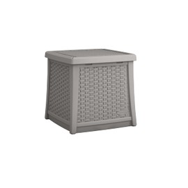 Suncast 13 Gallon Resin Outdoor Storage End Table with Hinged Stay-Dry Lid for Outdoor Furniture, Pool Toys, and Patio Cushions, Dove Gray
