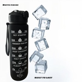 32 oz Water Bottle with Times to Drink and Straw, Motivational Water Bottle with Time Marker, Leakproof, Drinking Sports Water Bottle for Fitness, Gym and Outdoor (Black)