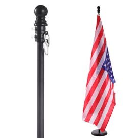 Hooomyai Indoor Flagpole Kit, Black Ball Topper Sectional Flag Pole with Base Stand, Premium Aluminum Pole Heavy Duty Flag Pole with US Flag for Schools, Office, Hall (8FT-1 Pack)