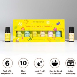 Folkulture Essential Oils for Home | Set of 6 (0.34 fl oz x 6) Summer Essential Oils for Relaxation | Coconut, Strawberry, Rosemary Essential Oil for Meditation | Lemon Essential Oil for Women