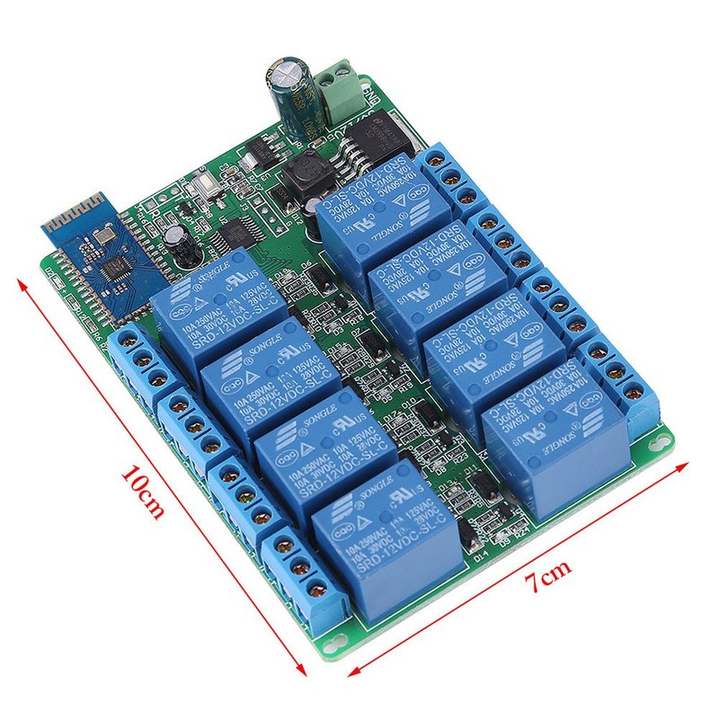 Bluetooth Relay Board, DC 12V 10A 8 Channel Bluetooth Relay