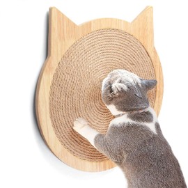 HC Cat Shape Scratching Pads for Cats Kittens, Wall Sisal Cat Scratcher Scratch Board with Strong Sucker, Wooden Cat Toy Furniture (M)