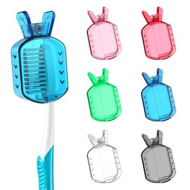 Frekare Toothbrush Covers Caps, Clip-On Toothbrush Protector for Household Travel, Brush Head Pod Case Fits Most Manual and Electric Toothbrushes, 6 Count (Transparent without Glitter)