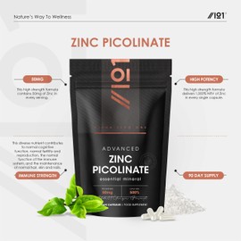 Zinc Picolinate 50mg – 90 Vegan Capsules (3 Months Supply) – 500% Daily NRV - Elemental Zinc Picolinate - Resealable and Recyclable Pouch – by Alpha01