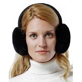 Nice Glory Women's Rex Rabbit Fur Embroidered Lace Band Earmuff (Black)