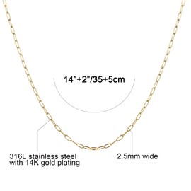 kelistom 14K Gold/Silver Tone Stainless Steel Paperclip Link Chain Choker Necklace for Women, 2.5mm 4mm 5mm Wide Oval Rectangle Link Chain, Waterproof Never Tarnish, 14", Stainless Steel, No Gemstone