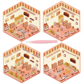 HOMICO 4 Sets DIY 3D House Stickers with Tweezers Capybara 3D Sticker Scenes Make Your Own Mini Store Scenes Supermarket DIY Sticker Scenes for Adult Relief Stress Pass The Time