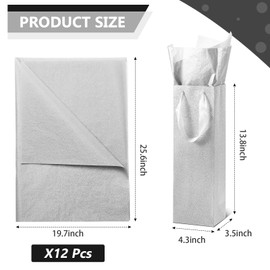 Zonon 24 Pack Kraft Paper Wine Gift Bag Wine Bottle Paper Gift Bag Holder with Handles Retail Bulk for Wedding Party, 4 x 3.5 x 14 Inch(Silver)