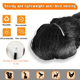 WOEUROI Bird Netting for Garden Protection, Reusable Protection Bird Net Against Deer Squirrels and Other Animals, Nylon Heavy Duty Mesh Bird Netting for Chicken Coop