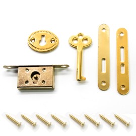 Jiozermi 2 Pack Mini Locks with Skeleton Key, Full Mortise Locks, Antique Lock for Jewelry Box, Wine Box & Cabinet, Golden