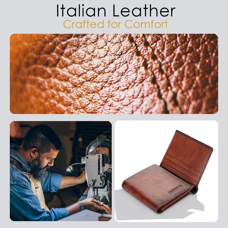 VANNANBA Men's Leather Trifold Wallet with Folded ID Windows,12 Card