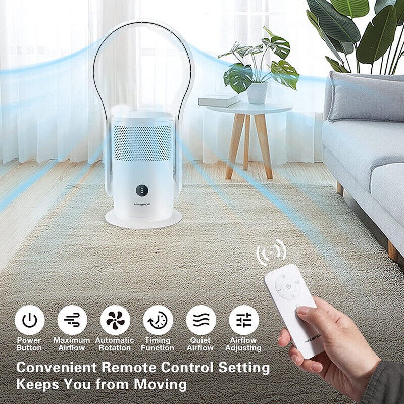 HAUSHOF Bladeless Tower Fan Air Purifier Conditioning Fan,Remote Touch Control