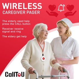 CallToU Elderly Monitoring Call Button Wireless Caregiver Pager Smart Senior System with Light Personal Buzzer Alarm 2 Portable Transmitters 1 Plugin Receiver