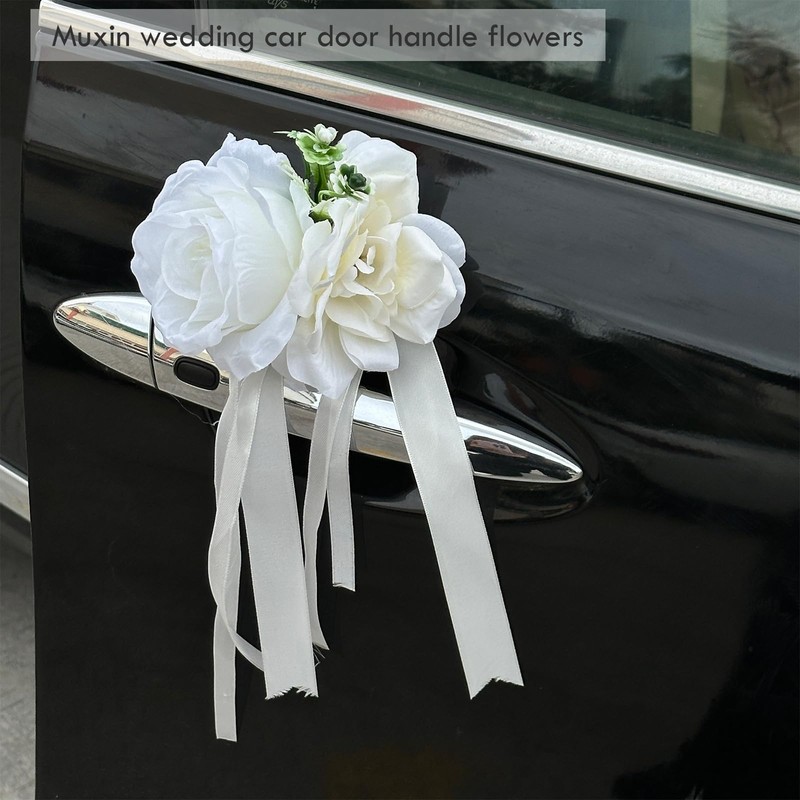Handmade 4 White Dual-Head Wedding Car Decorations – Artifical Flowers,Floral