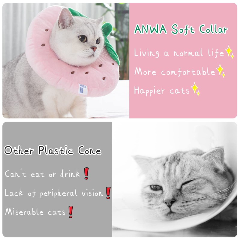 ANWA Adjustable Cat Cone Collar - Soft, Cute Recovery Collar