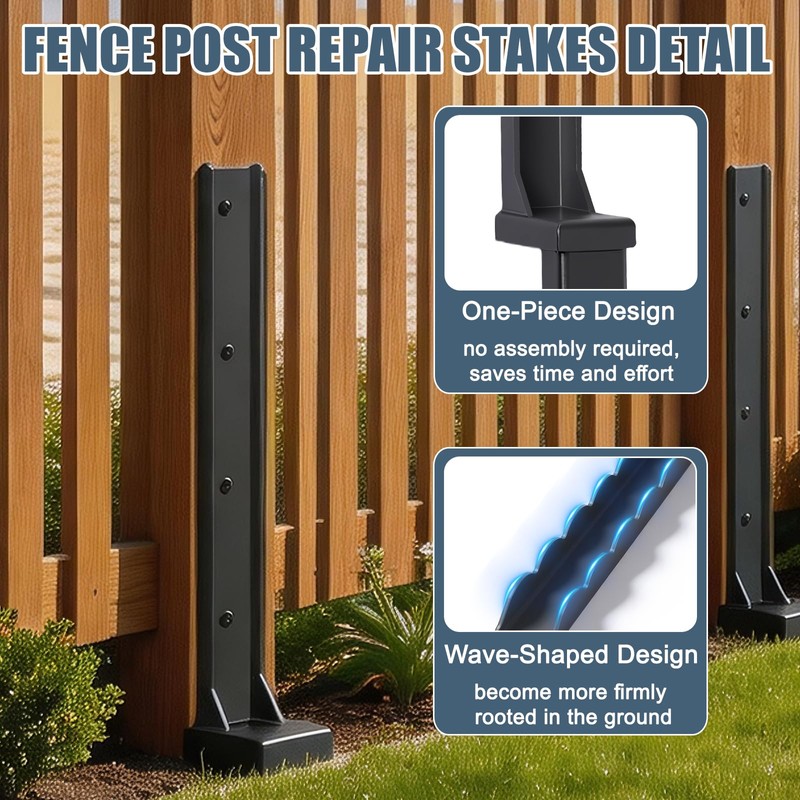 4 Pcs Fence Post Repair Kit, Quick Fix Broken/Wobbly/Tilted Wooden