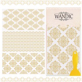 WANDIC 3 Sheets Transfer Stickers, Vintage Gold Line Decorative Transfer Stickers, Stickers for Furniture for Wood, DIY, Scrapbooking, Cups, Gift Boxes, 15 x 30 cm