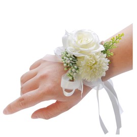 Pmnzdy Pack of 2 Flower Bracelet Wedding Bride Bridesmaid Wrist Flowers Wedding Accessories Wrist Corsage Roses Flower Bracelet Jewellery for Weddings Party Prom Proms, Polyurethane