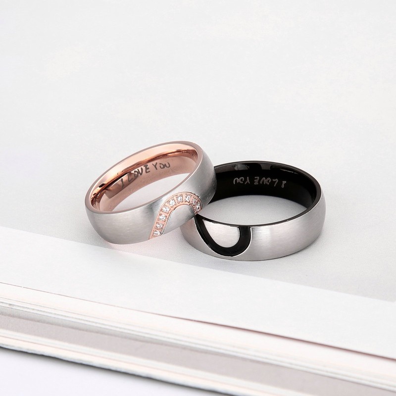 His & Her's for Real Love Heart Promise Ring Stainless